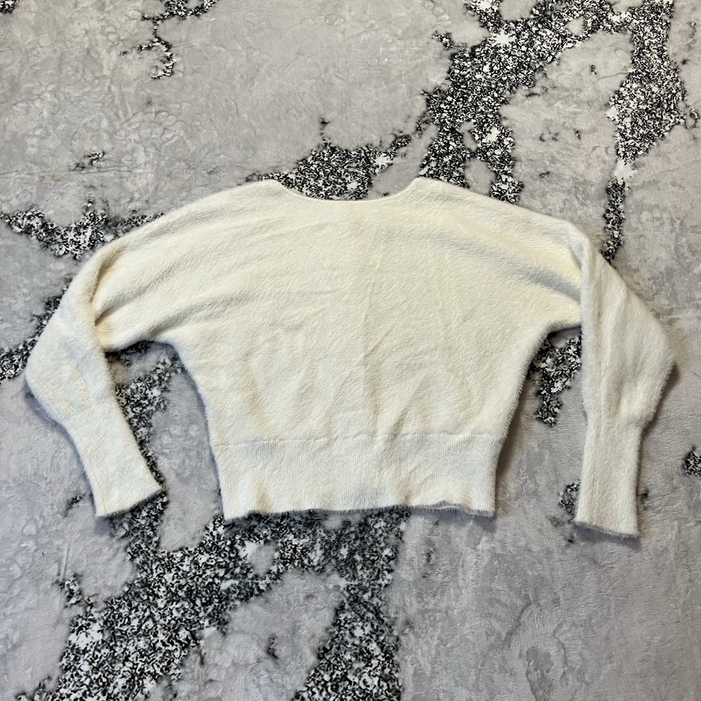 Joie Sweater Womens Size Small Ivory Fuzzy Button Back Pullover Knit
